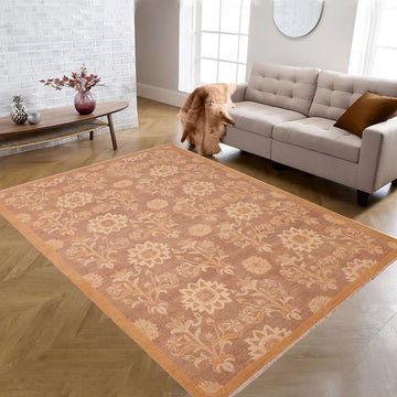handmade Transitional Kafkaz Chobi Ziegler Brown Gold Hand Knotted RECTANGLE 100% WOOL area rug 6 x 9
